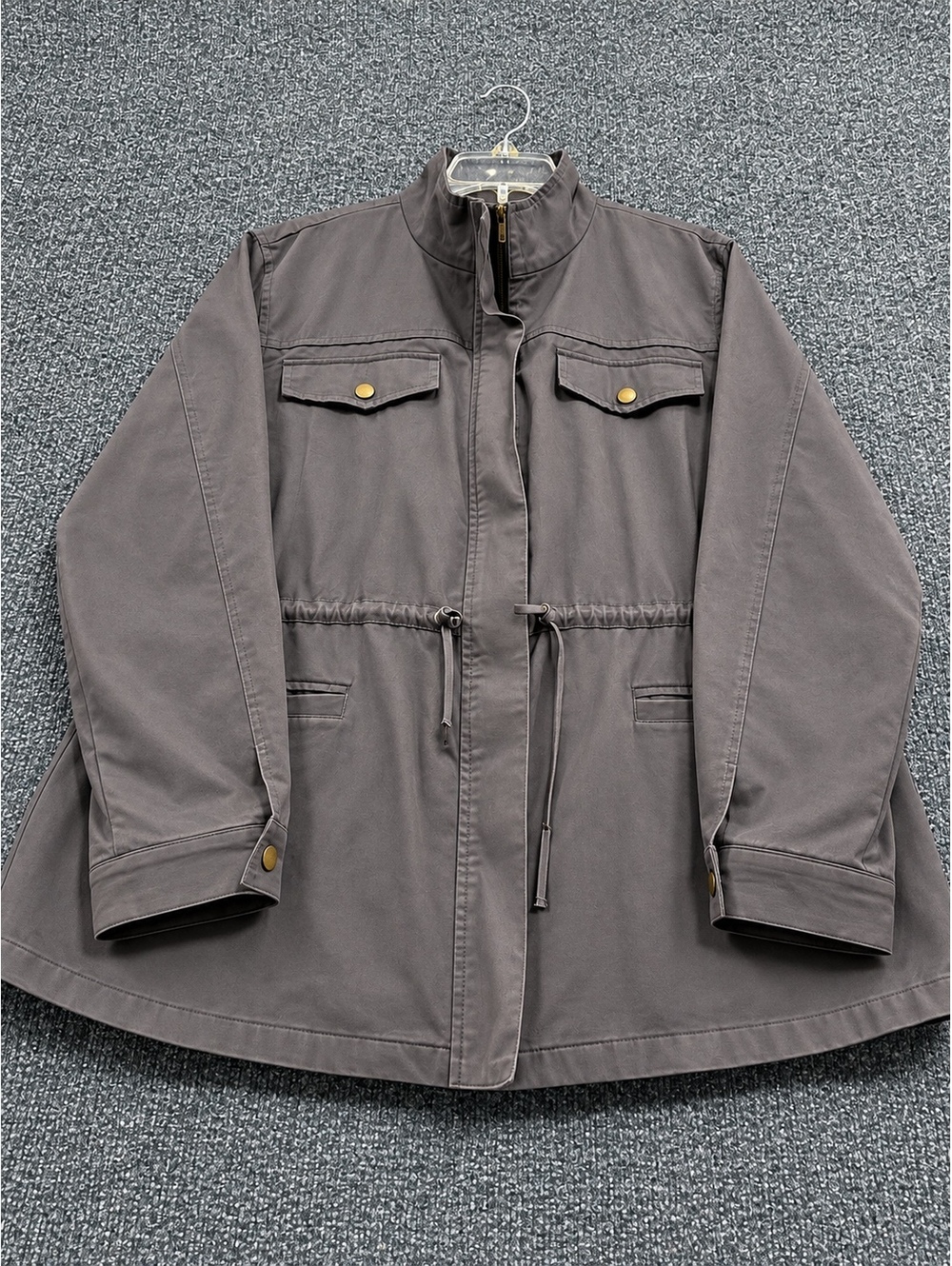 Gray Cotton Military Style Jacket with Drawstring Waist, Size XXL